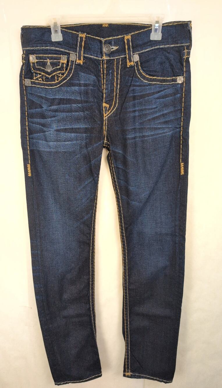 True Religion Geno relaxed flap dark blue jeans Size 32/34 Retro Streetwear Y2K
